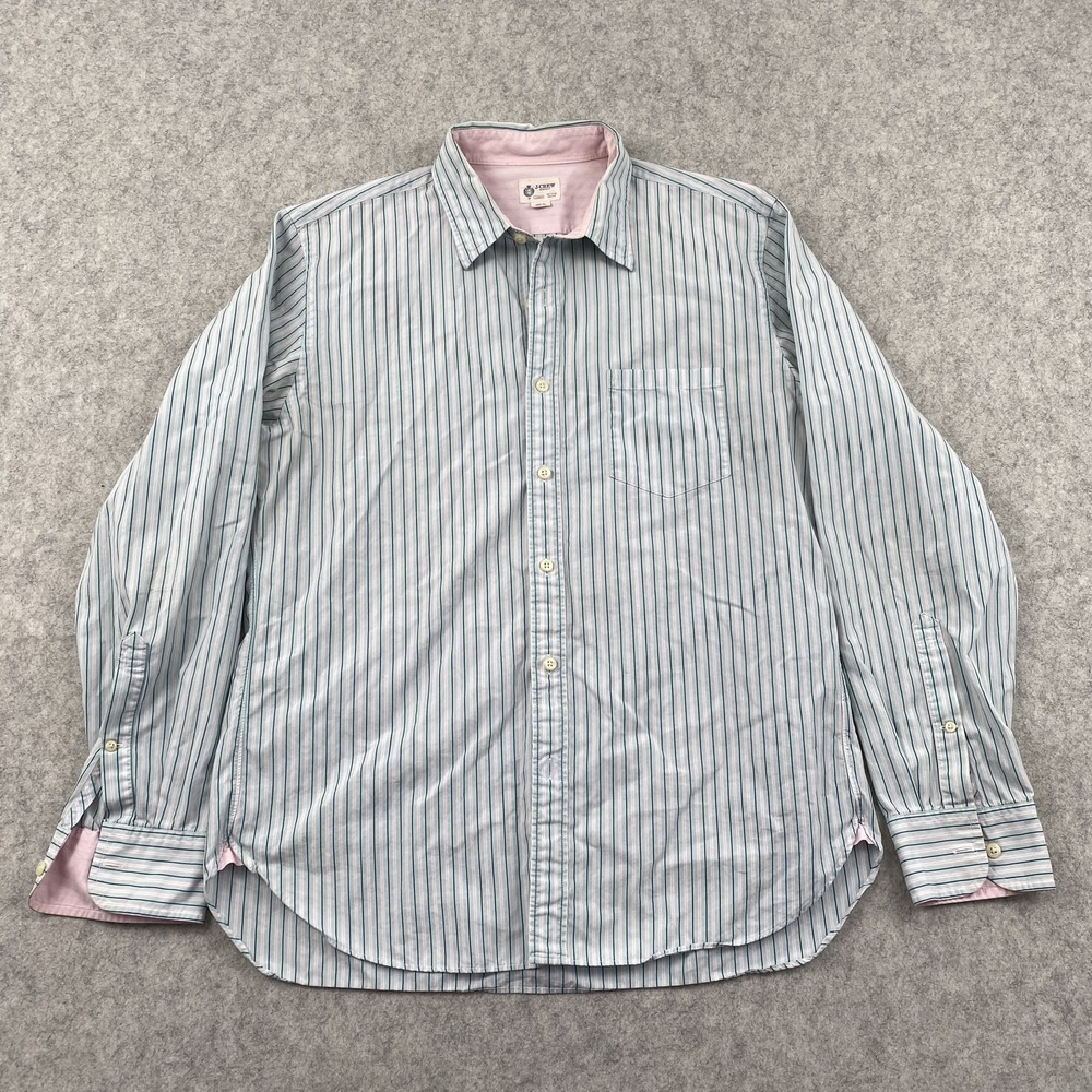 J.Crew Shirt Mens Large Blue Striped 100% Cotton Long Sleeve Button-Up Casual